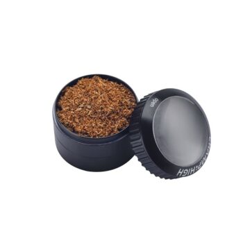 Metallgrinder schwarz mit Lupe im Deckel 50mm