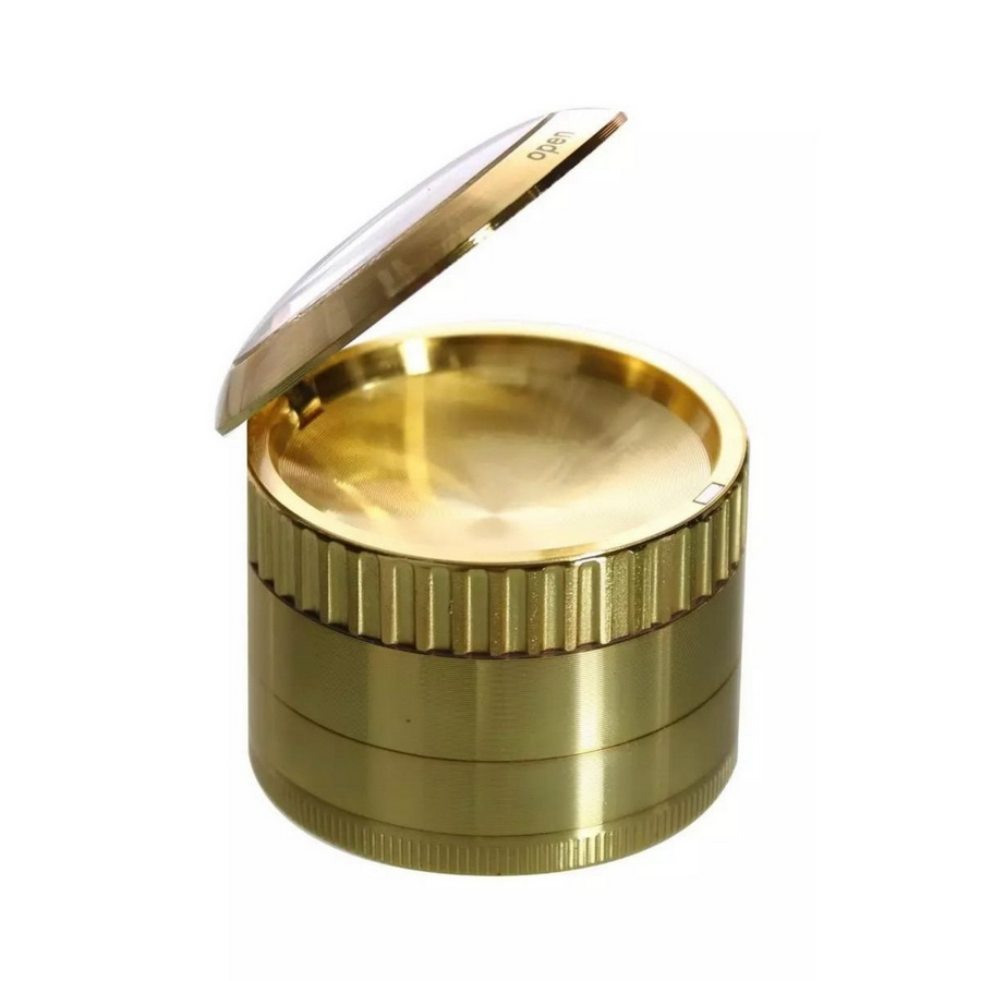 Metallgrinder Gold mit Lupe im Deckel 50mm