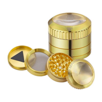 Metallgrinder Gold mit Lupe im Deckel 50mm